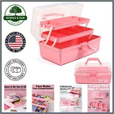 Durable Pink Craft Storage Case with Removable Compartments and Lockable Latch