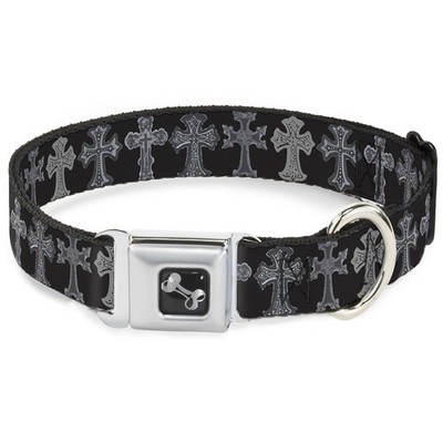 Dog Collar Bone Elegant Crosses Black/Grays WIDE-Medium 16-23'' (US IMPORT)