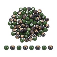 100Pcs 8mm Round Ceramic Porcelain Beads, Dark Green/Coffee