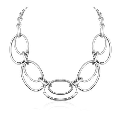 Gold Cable Link Pendant Necklace: 14k Gold Plated Loop Chain Link Statement Chok