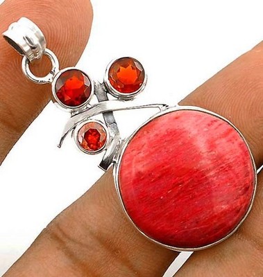 Natürlicher rosa Thulit & Granat 925 Sterling Silber Anhänger Schmuck @B15-1