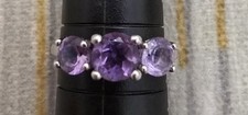 Beautiful 3 Amethysts Stones On a 925 sterling silver Setting Ring Size 8