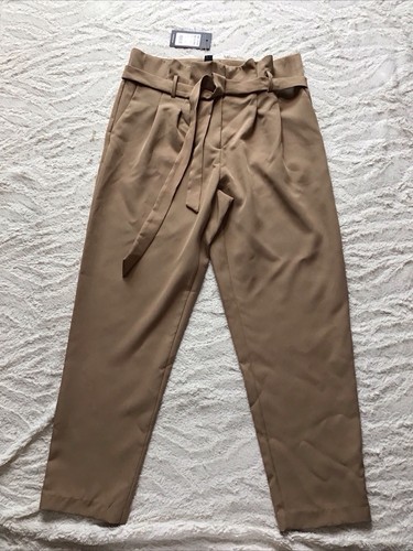 Neu neu mit Etikett New Look hellbraun taupe Vicky Paperbag Hose mit Gürtel - Gr. 14