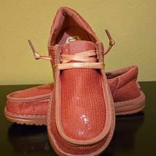 Hey Dude Wendy Pink Glitter Canvas Slip-On Comfort Shoes Women s US 7