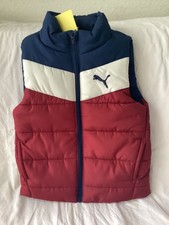 Puma Kids' Color Block Puffer Vest in Navy,Deep Red and White Size 5