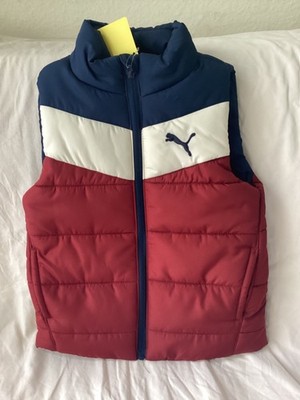 Puma Kids' Color Block  Puffer Vest in Navy,Deep Red and White Size 5