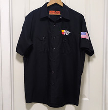 Vintage 90s K&N Filters Red Kap Mechanic Shirt L Black Motorcycle Print Biker