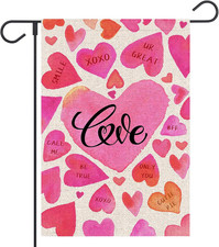 Valentines Day Garden Flag 12X18 Inch Double Sided outside Red Love Hearts XOXO