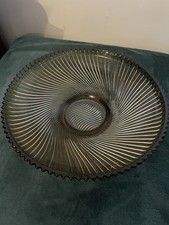 Large Vintage Veropa Smoke Brown Glass Fruit Bowl Swirl 