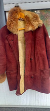 Brauner Unisex Leder-Mantel Gr. M mit Lammfel...