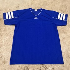 Vintage 90s Adidas Soccer Jersey Large 8 Athletic Shirt Blue White Stripes
