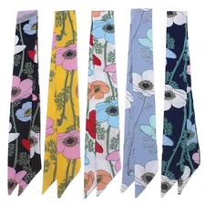 5PCS Branches Flowers Pattern Bag Handle Ribbon Scarf, Head Band, Neck Scarf