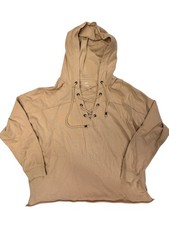 Aerie Women's Tan Lace Up Hoodie Sweatshirt Size S Small 100 Cotton Raw Hem