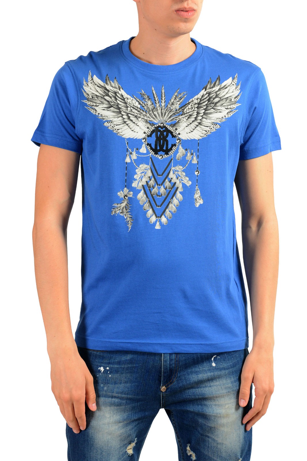 Мужская ярко-синяя футболка Roberto Cavalli с графическим принтом Sz S M L XL 2XL 9790₽