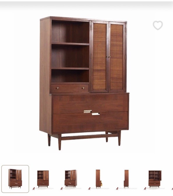 Mid-Century Modern Buffet Hutch American of Martinsville Accord Walnut & Cane