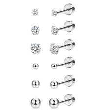 2 Pc Stainless Steel CZ Stud Earrings Women Small Tiny Flat Back Modern Jewelry