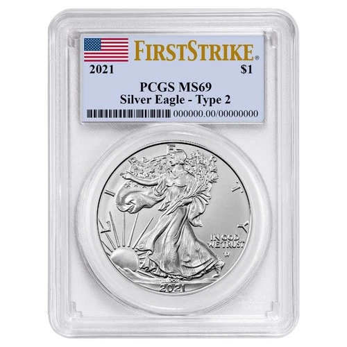 2021 $1 Type 2 American Silver Eagle PCGS MS69 FS Flag Label