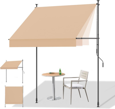 Adjustable Manual Retractable Awning 98'' W x 118'' H for Patio & Garden Khaki
