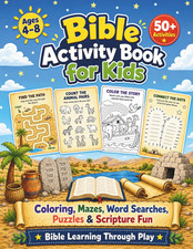 Bible Activity Book for Kids: Ages 4  8: 50 Large Print 8.5 x 11 Coloring Pages,