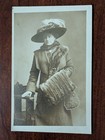 Antique RPPC real photo postcard wealthy woman lady fashion hat fur portrait — photo 1