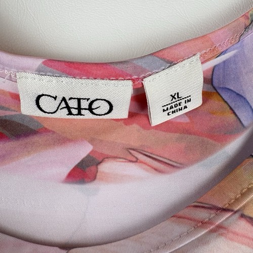 Cato Womens X Large Blouse Sleeveless Tank Top Floral Stretch Pink Blue Boho - Picture 4 of 8