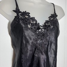 Y2K Black Satin Lace Beaded Camisole Top Medium Grunge Whimsigoth Witchy