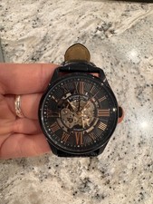 Stuhrling Original 3942 3 Automatic Skeleton Black Leather Strap Mens Watch