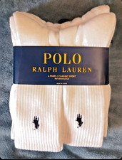 6 PACK MEN'S Polo RALPH LAUREN Classic Sport Crew Socks White Sock Size 10-13