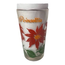 Red Poinsettia Boscul Peanut Butter Tumbler Glass 1950s Large Lettering