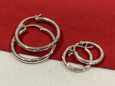 Vintage IBB TH 925 Sterling Silver Etched Pattern Design HOOP EARRINGS MIX LOT 2