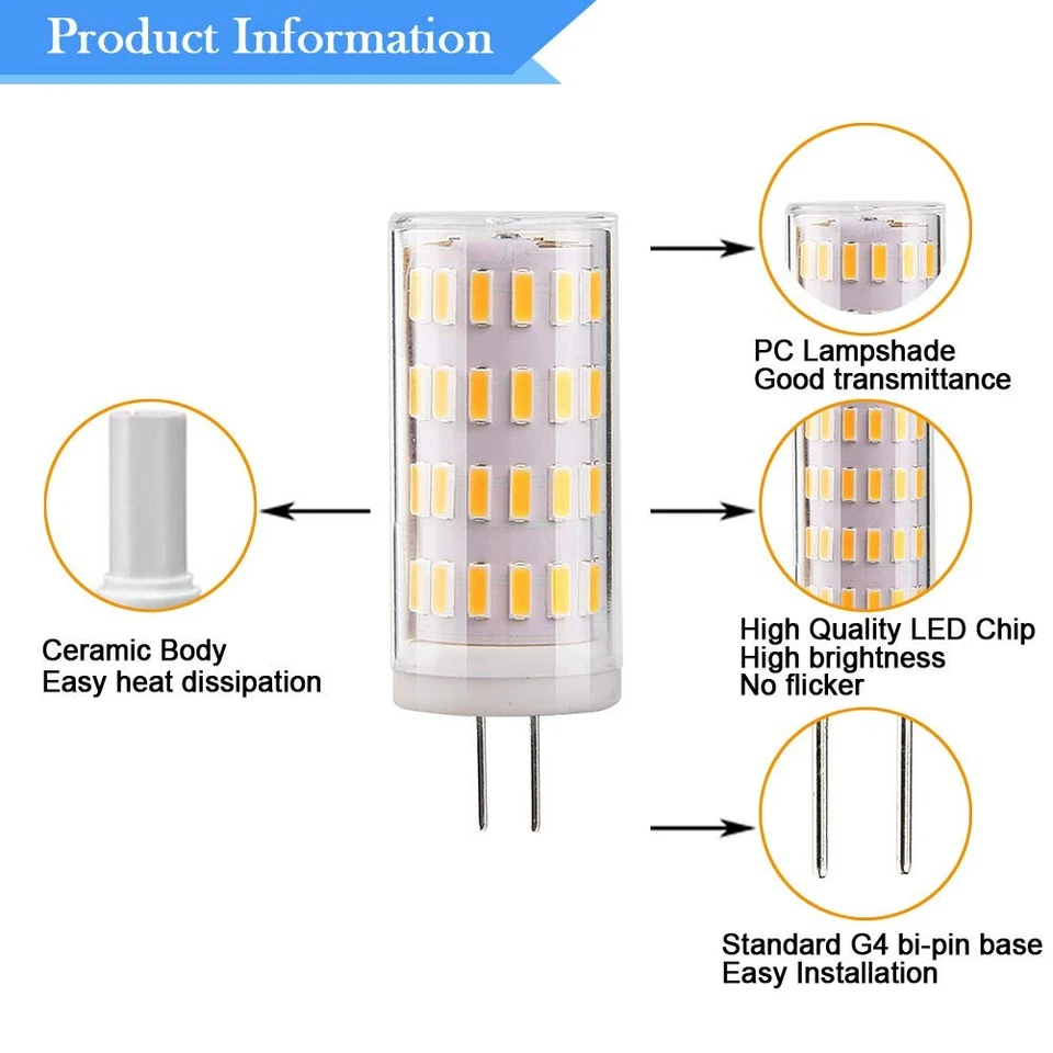 G4 Led Bulb 12V 5W, G4 T3 JC Bi-Pin Base Light Bulb Lamps, 40W Halogen Bulb E... - Image 2 of 4