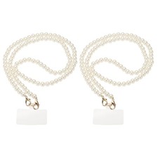 2Pcs Crossbody Phone Strap Lanyard 39" Pearl Chain with Tether Tabs Gold Clasp