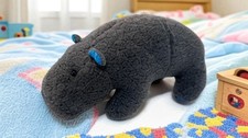New Handmade Upcycled Grey Stuffed Animal Hippo - Eco Friendly - Kid Safe - OOAK