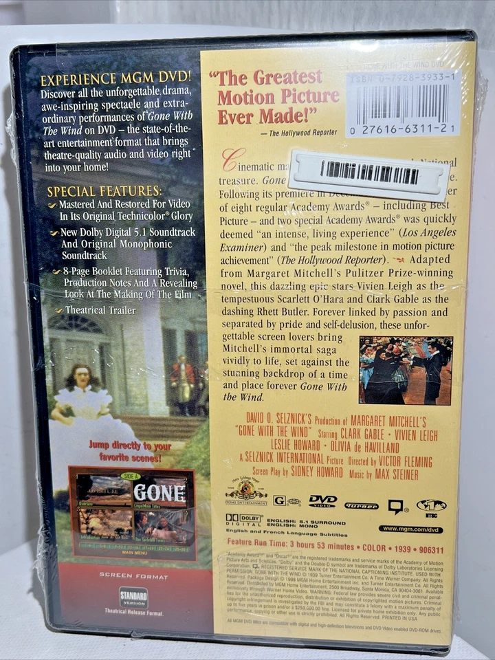 MGM Gone with the Wind DVD Snap Case NEW Classic Movie Clark Gable Sealed Foto 3 de 4