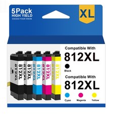 5-Pack 812XL T812XL Ink Cartridges For Epson WorkForce WF-7820 WF-7310 EC-C7000