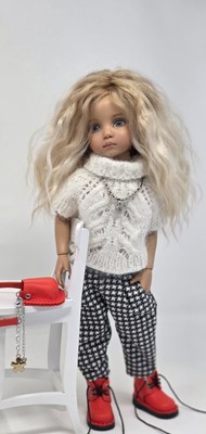 Little Darling Casualset mit rotem Leder, Hose mit Falten und Pullover aus Minkg