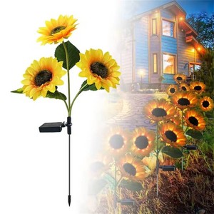 3 Têtes Lampe solaire de tournesol, étanche LED La lumière s'allume pour le chemin du jardin