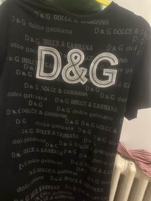 Dolce & Gabbana Herren T-Shirt Kurzarm Rundhals Schwarz/Weiß Logo Muster L