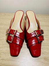 Michael Kors Darrington embossed leather kitten heel mule shoes red NWOB sz 7.5