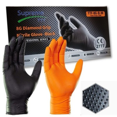 8mil Nitrilhandschuhe extra starker Diamantgriff schwarz & orange Mechaniker strapazierfähig