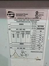 HAMMOND POWER 205950 50 KVA 3 PHASE PRIM-690V SEC-480V TRANSFORMER