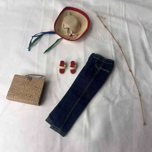 Vintage Mattel Barbie Picnic Set Hat Basket Fishing Pole Jeans Wedges
