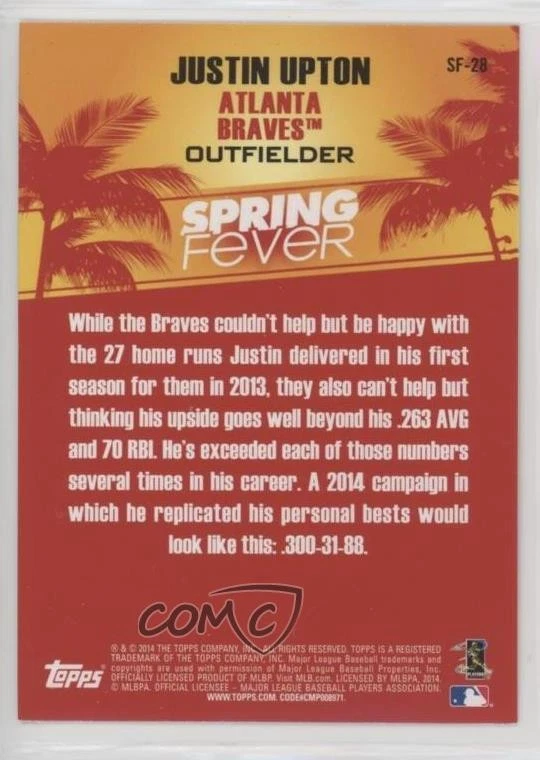 2014 Topps Card Shop Promotion Spring Fever Justin Upton #SF-28 - Image 2 of 2
