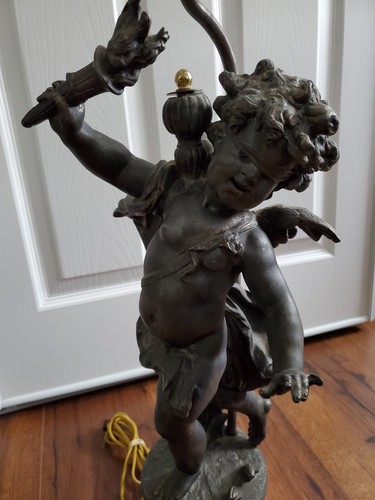 Gorgeous Antique Bronze Metal Cherub  Lamp W/Gold Color Finish Heavy - Picture 1 of 24