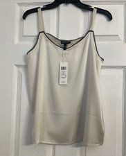 NWT 198 Eileen Fisher Bone Stretch Silk Charmeuse Lace Trim Cami S M L