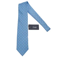 Drake's NWT Neck Tie in Light Blue with Orange/White Geometric Pattern 100% Silk