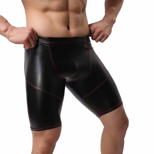 Gay Men's Fetish Zipper PU Tight Shorts PVC Wetlook Clubwear Boxer Briefs Pants - Picture 5 of 14