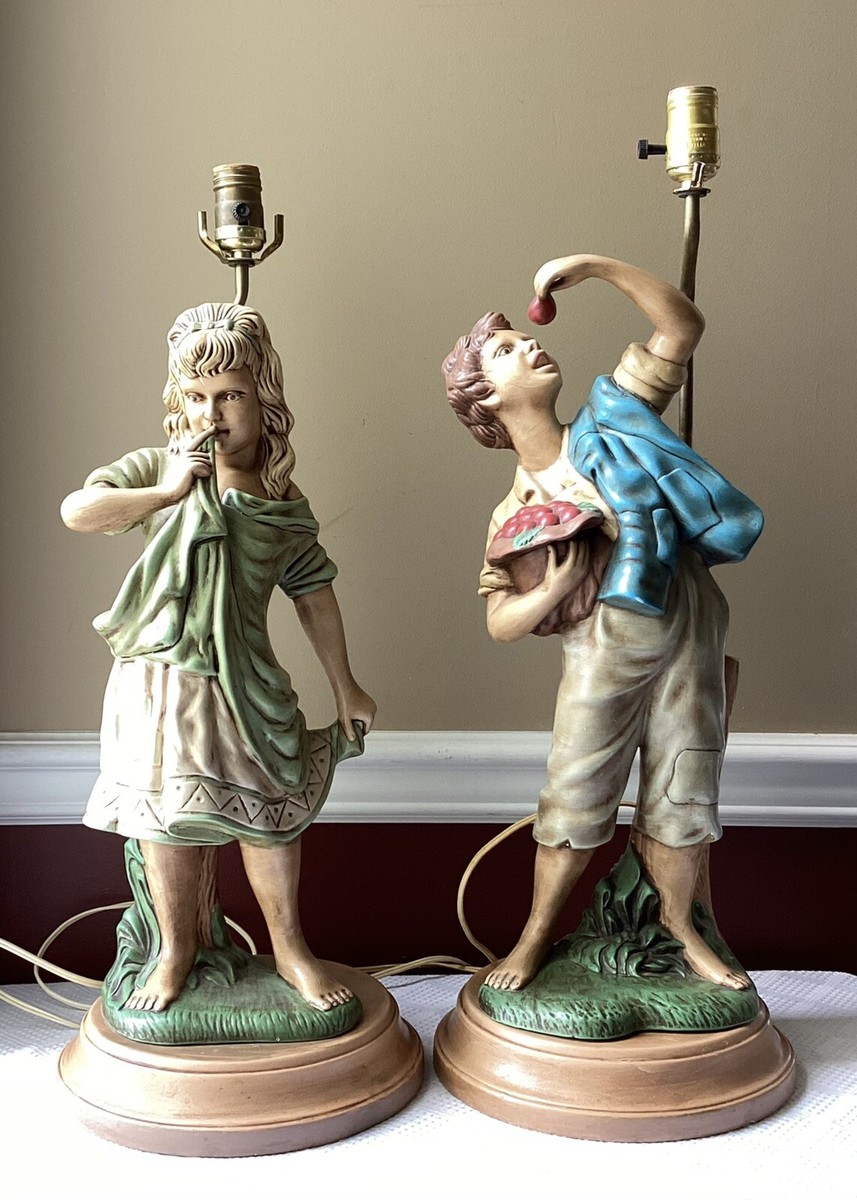 Vintage Pair of Victorian Style Lamps By Atlantic (Girl and Boy