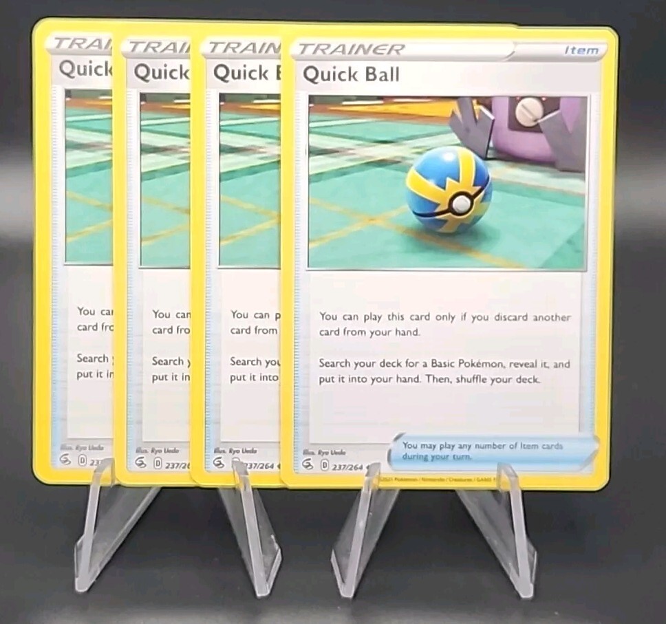 Pokemon Quick Ball x4 Playset Trainer Card 237/264 Sword Shield Fusion Strike