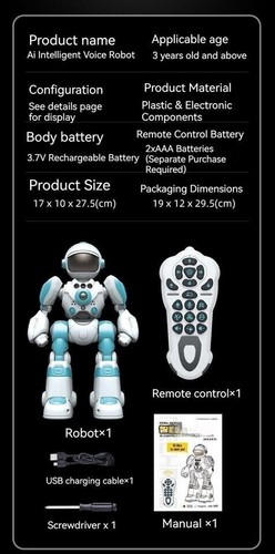 Blue Robot Recording Voice Changing Interactive Gesture Remote Control Toy Gift - Picture 13 of 18